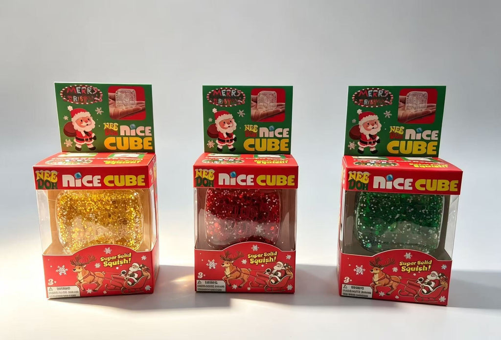 NeeDoh Nice Cube Christmas Glitter Edition - Super Solid Squishy Stress Relief Fidget Toy